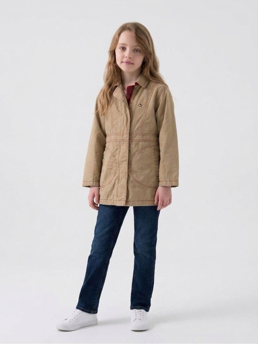 Kids Girls Tommy Hilfiger Utility Jacket Size Small Casual Coat Tan Long !